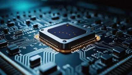 A close-up of a computer chip featuring the Alaska flag, highlighting Alaska advancements in technology