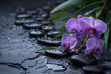 Orchids stones water droplets