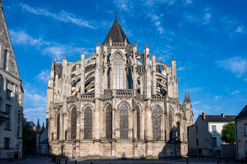 Tours street view, city on Central Loire valley, cathedral of Tours, dedicated to Saint Gatien,...