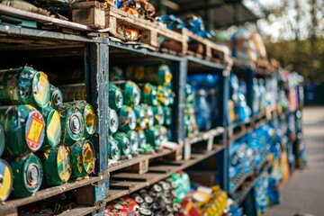 Numerous soda cans line store shelves