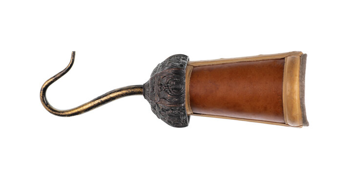 pirate hook on hand isolated on white background