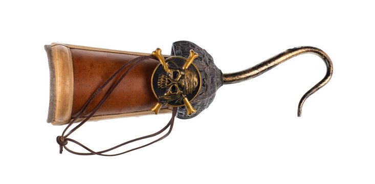 pirate hook on hand isolated on white background