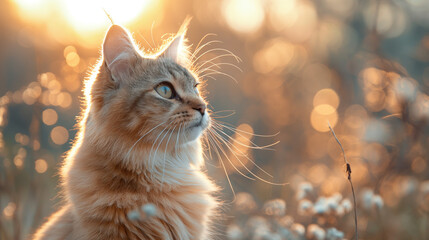 cute long hair cat outdoors in spring 