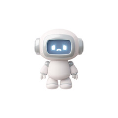 Cartoon 3D chat bot with a sad face on an isolated background.