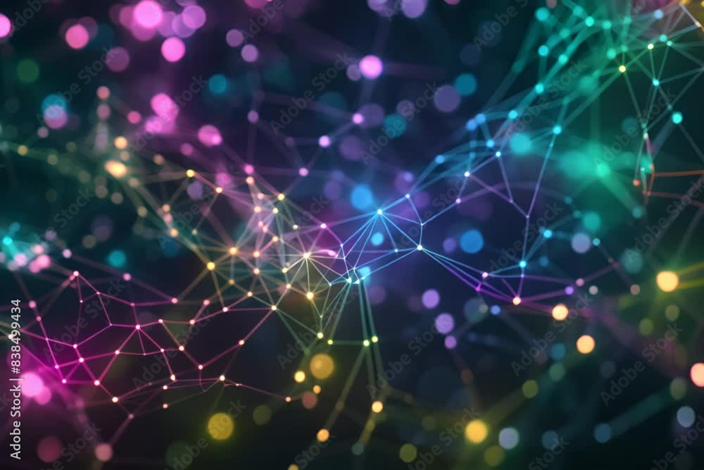 Poster colorful abstract network showing concept of data connections, global communications, internet techn