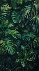 Beautiful nature background of vertical garden with tropical green leaf. Mural wallpaper. AI generated illustration