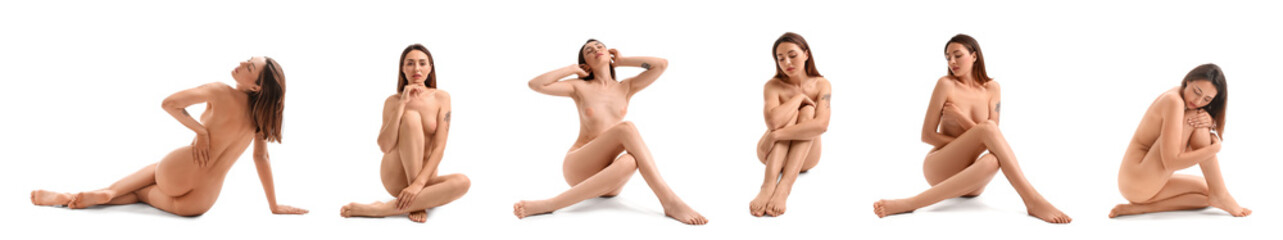 Obraz premium Set of beautiful naked young woman on white background