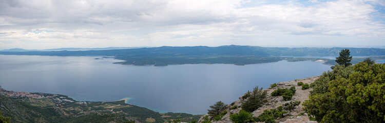 View of the beach at Bol and Hvar Island from the peak of Vidova Gora, Brac Island, Croatia