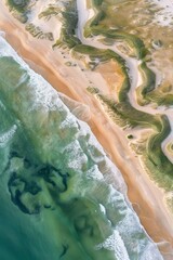 Fototapeta premium Drone View of Ocean and Sand Dunes