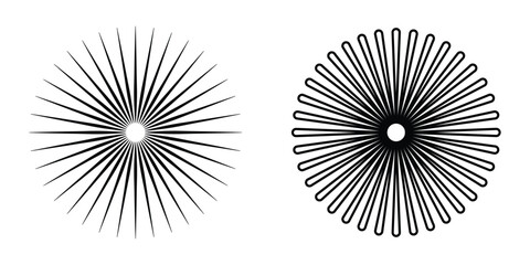 Circular radiating lines geometric element. Sun star rays symbol. Abstract geometric shapes. Design element. Vector illustration isolated on white background. Vector illustration. Eps file 174.