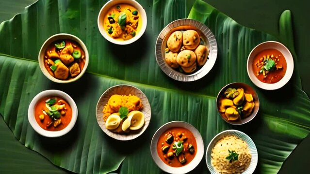 Serving food on banana leaves reflects typical Indiana with a smooth looping video.