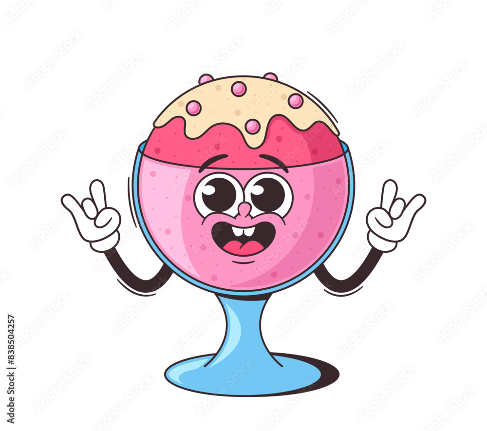 Aufkleber cartoon ice cream character with a smiling face and happy expression. pink retro groovy icecream mak
