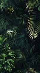 Beautiful nature background of vertical garden with tropical green leaf. Mural wallpaper. AI generated illustration