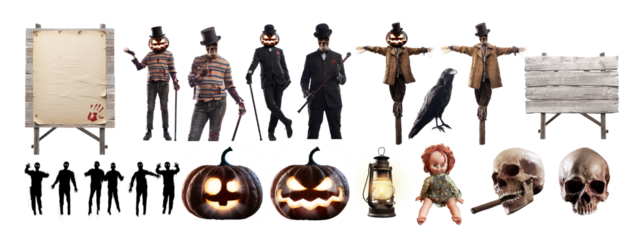 Set of Halloween characters and objects