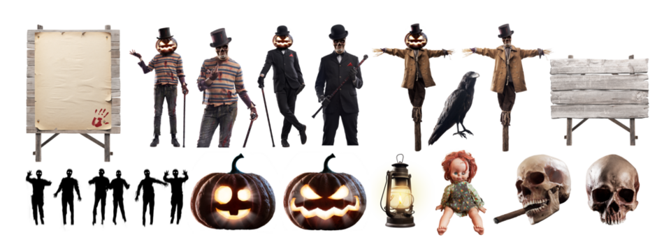 Set of Halloween characters and objects