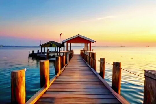 sunset on the pier.Seamless 4k time lapse virtual video animation background
