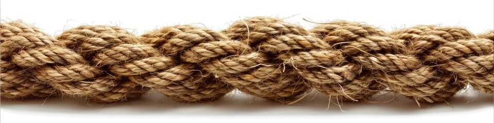 Fototapeta premium Brown String. Strong Rope with Rough Texture and White Border Part