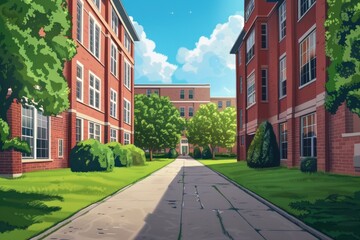 Fototapeta premium Campus Housing. Student Dormitory Building with University Landscape Background