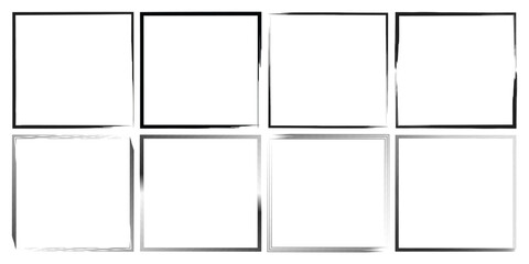 Hand drawn sketch frame set. Abstract, Modern design element, rectangular shape with brush. Scribble pencil square text box. Doodle highlighting design elements. Vector Illustration.