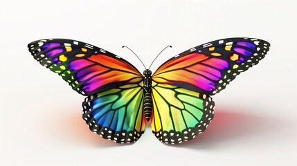 African Monarch Butterfly featuring vibrant rainbow patterns on its spread wings, celebrating LGBTQIA pride and diversity