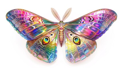 Fototapeta premium Atlas Moth adorned with iridescent rainbow accents on its spread wings, embodying LGBTQIA pride and elegance