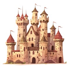 Fototapeta premium Cartoon Medieval. Fairy Tale Castle Stronghold Fortress Bastion with Fortified Wall