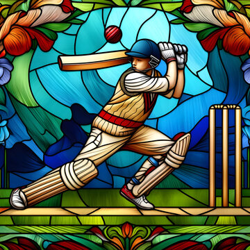 Stained glass picture of Cricket