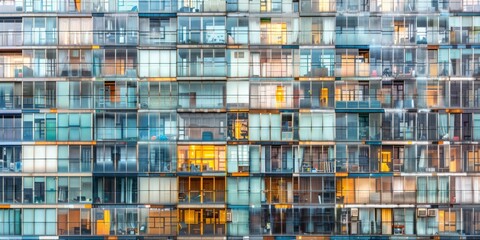 Minimalistic composition: Multistory office buildings / skyscrapers. Reworked photo of business cityscape fragment. Modern glass architecture. Structural glazing. Commercial real estate