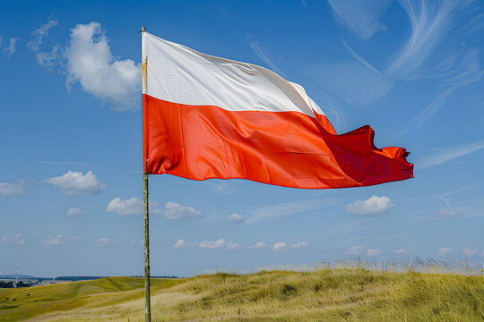 Polska Flaga powiewająca na wietrze