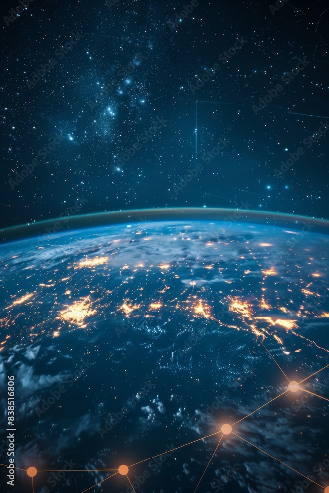 Aufkleber a view of earth from space with a network connecting it, ai