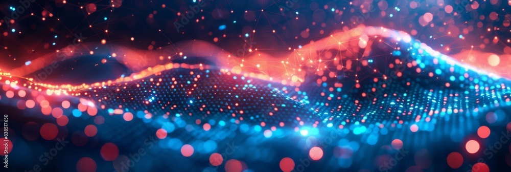 Poster a blurry image of a colorful background with dots and lines, ai