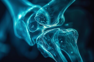 Close-up of glowing blue mechanical joints showcasing high-tech, futuristic design and intricate details against a dark background.