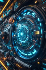 Fototapeta premium A futuristic looking computer screen with glowing lights and neon, AI