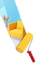 Paint roller revealing a room interior © stokkete