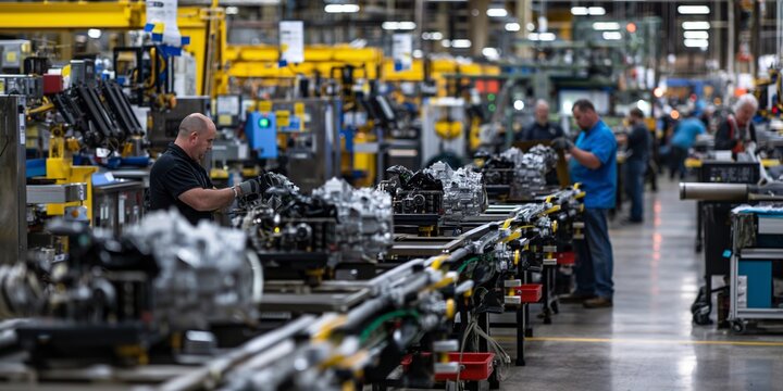 An advanced automotive factory integrates modern technology and robotics for efficient car production and assembly