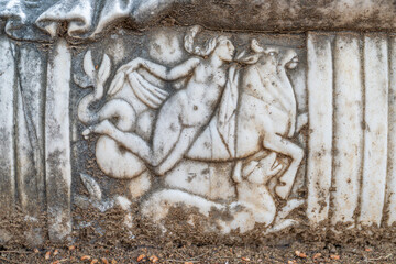 Ancient Roman sarcophagus relief detail in Southern Turkey