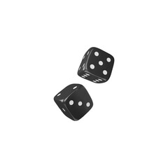 Two game dice falling realistic 3d vector icon, black cubes with white dots, gambling games casino, craps and board game