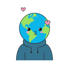 Character cartoon Earth cute planet kiss face happy emotions vector illustration.