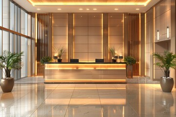 Front Desk Receptionist. Hotel Lobby Ambiance with Service Call and Administrator