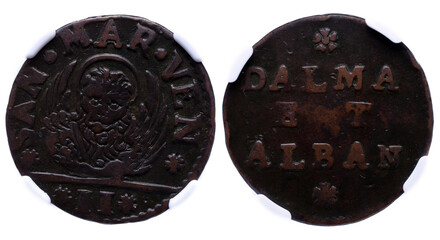 Italy Coin. Veneza-Dalmácia e Albânia. (2 Soldi), ND (1691-1709)