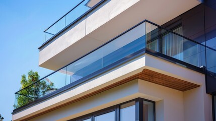 Glass Balcony. Stainless Steel Balustrade for Modern Residential House