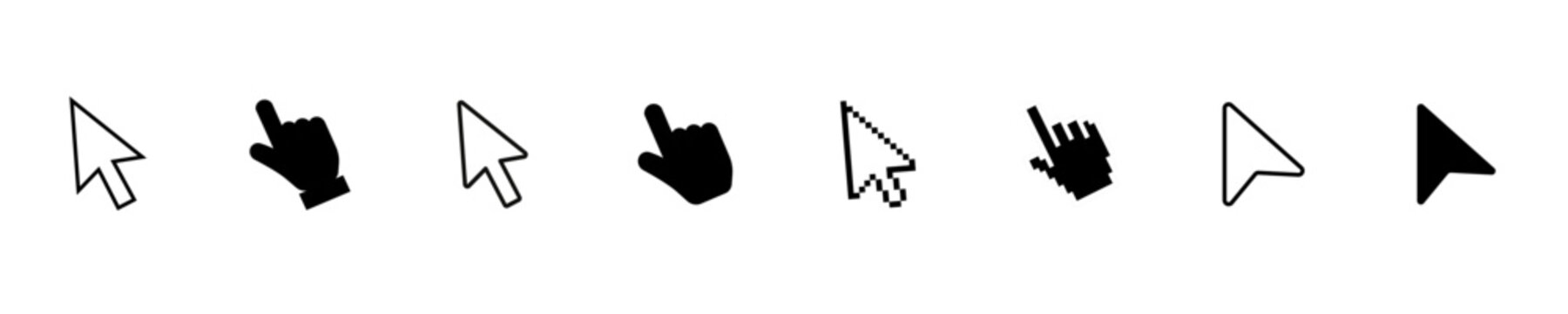 Click computer mouse cursor click pointer cursor on your computer screen click hand pointer symbol with finger pixel cursor or computer mouse pointer Vector Illustration