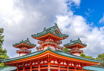Colorful Red Blue Dragon Tower Heian Shinto Shrine Kyoto Japan