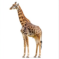 adult giraffe standing on white background