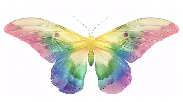 Luna Moth in a blend of rainbow hues with wings open, representing LGBTQIA pride and enchantment