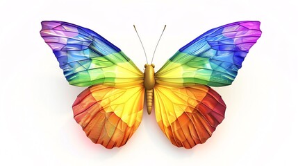 Yellow Pansy Butterfly in a blend of rainbow colors with wings open, representing LGBTQIA pride and joy