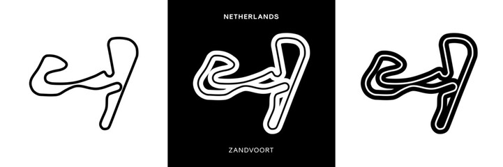 Zandvoort Circuit Vector. Dutch Circuit Race Track Illustration with Editable Stroke. Stock Vector.	