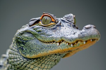 Fototapeta premium Mystic portrait of Gharial studio, copy space on right side, Anger, Menacing, Headshot, Close-up View Isolated on black background