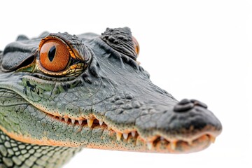 Fototapeta premium Mystic portrait of Gharial studio, copy space on right side, Anger, Menacing, Headshot, Close-up View Isolated on white background