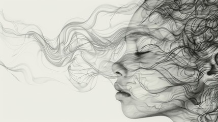 Fototapeta premium A woman's face is made up of smoke and hair, AI